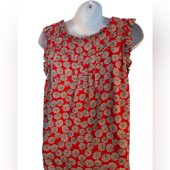 Maeve red floral ruffle trim button-up scoop neck tank top blouse size 4P - Picture 3 of 8